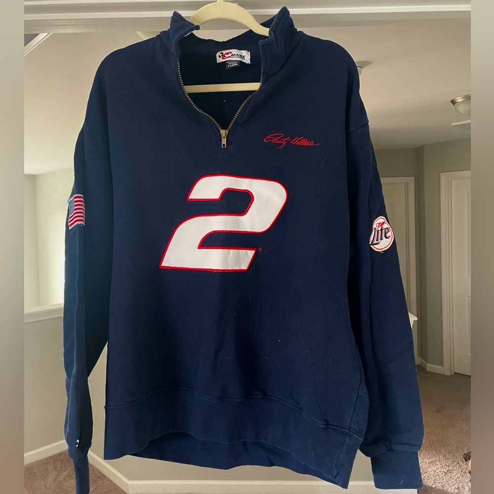 Rusty Wallace Miller Lite #2 1/4 zip pullover. Navy Size XL